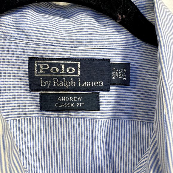 Polo by Ralph Lauren Long Sleeve Shirt Andrew Classic Fit Blue White Stripe 16.5 - Picture 2 of 9